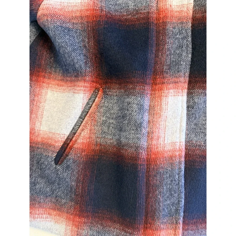 Gap Kids Plaid Pea Coat Girls Large Blue Red Wool Blend‎ Cape Jacket